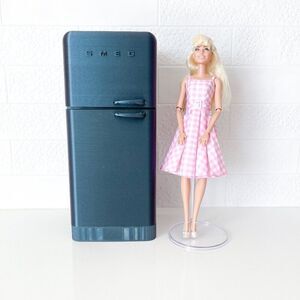 Miniature Refrigerator Metallic Blue1:6 Scale Barbie Dollhouse Kitchen Furniture